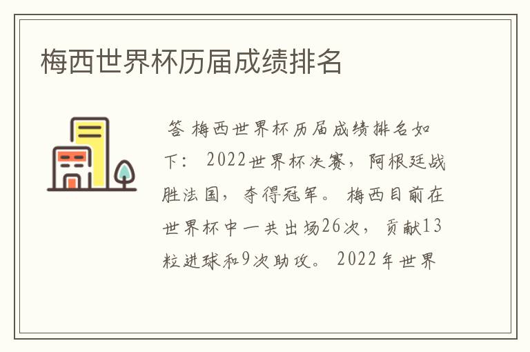 梅西世界杯历届成绩排名