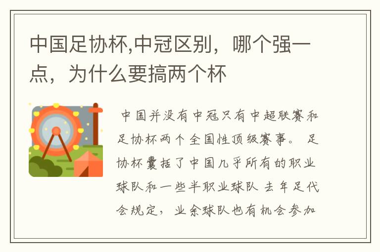 中国足协杯,中冠区别，哪个强一点，为什么要搞两个杯