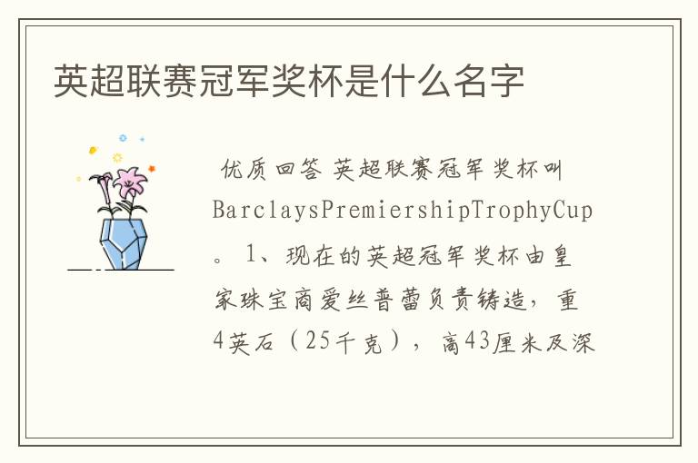 英超联赛冠军奖杯是什么名字