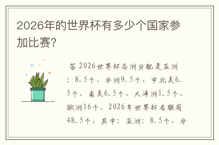 2026年的世界杯有多少个国家参加比赛？