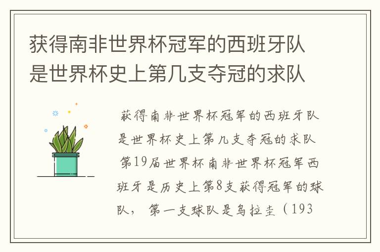 获得南非世界杯冠军的西班牙队是世界杯史上第几支夺冠的求队