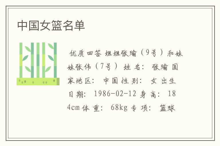 中国女篮名单