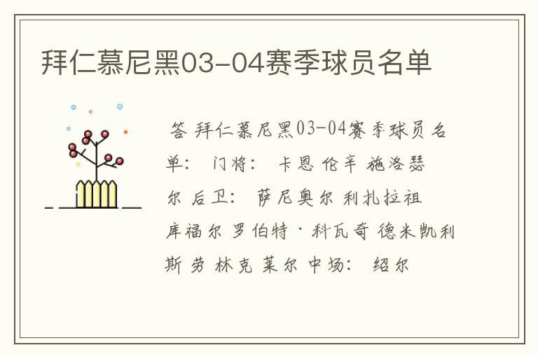 拜仁慕尼黑03-04赛季球员名单