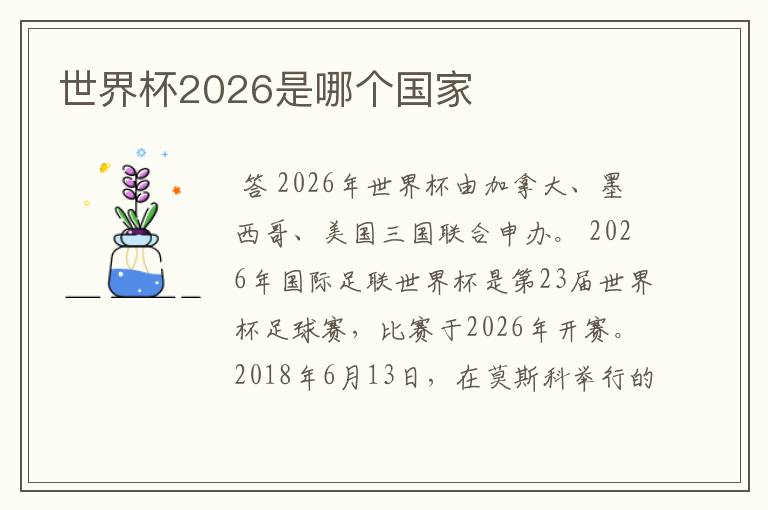世界杯2026是哪个国家