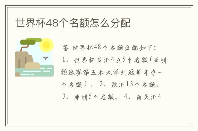 世界杯48个名额怎么分配