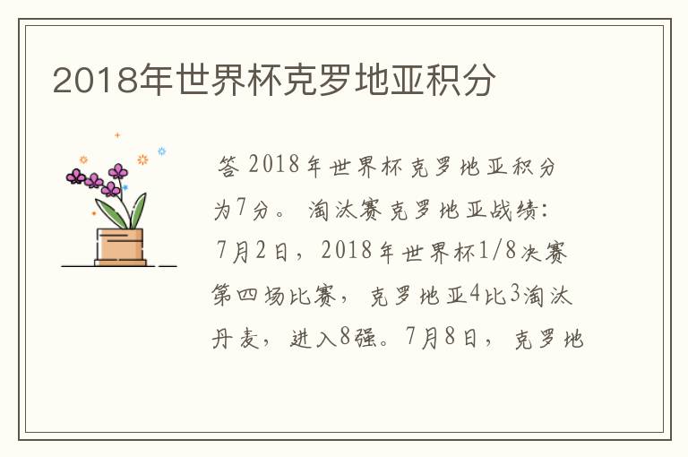 2018年世界杯克罗地亚积分