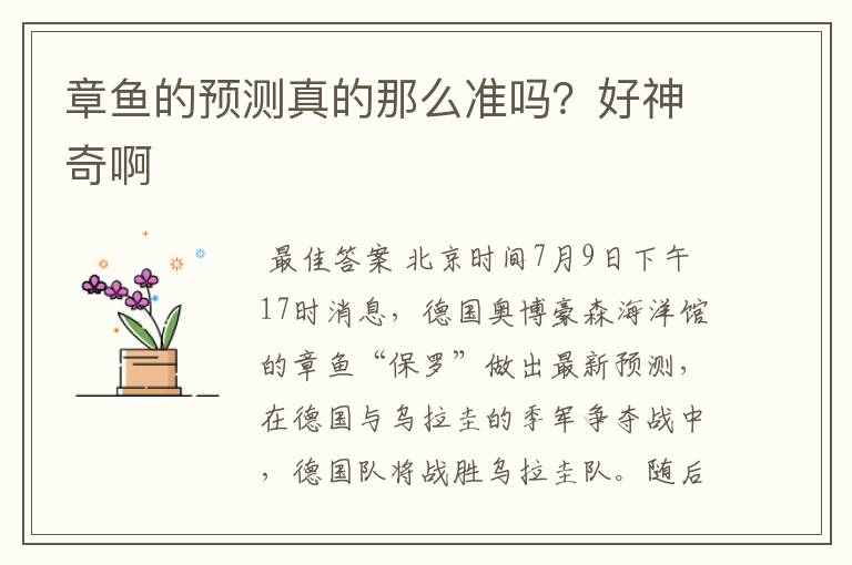 章鱼的预测真的那么准吗?好神奇啊