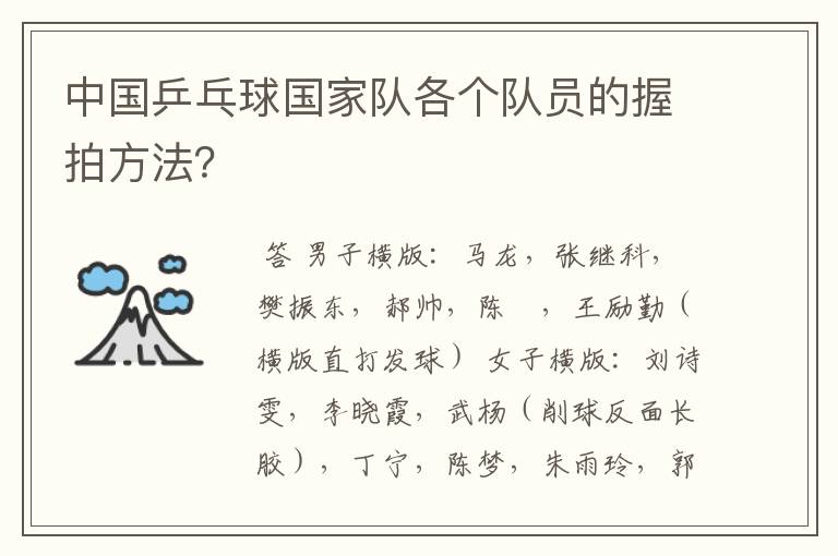中国乒乓球国家队各个队员的握拍方法?
