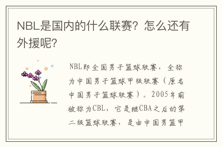 NBL是国内的什么联赛?怎么还有外援呢?