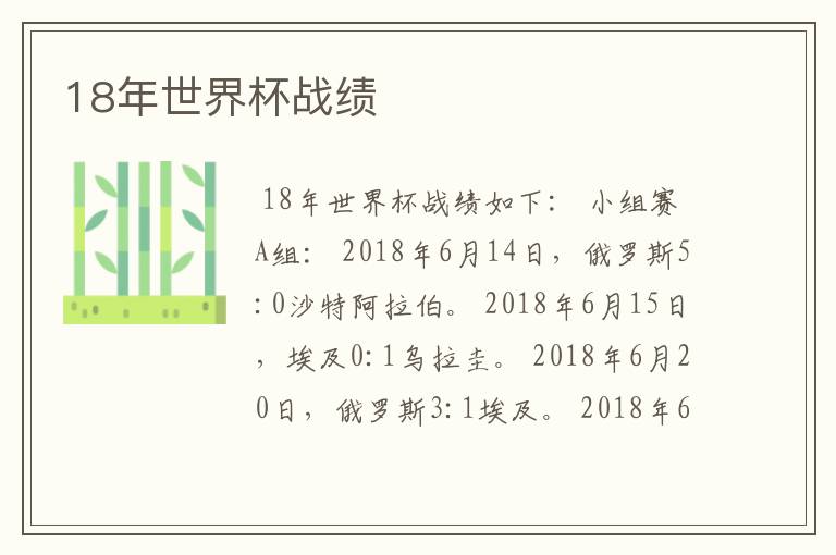 18年世界杯战绩