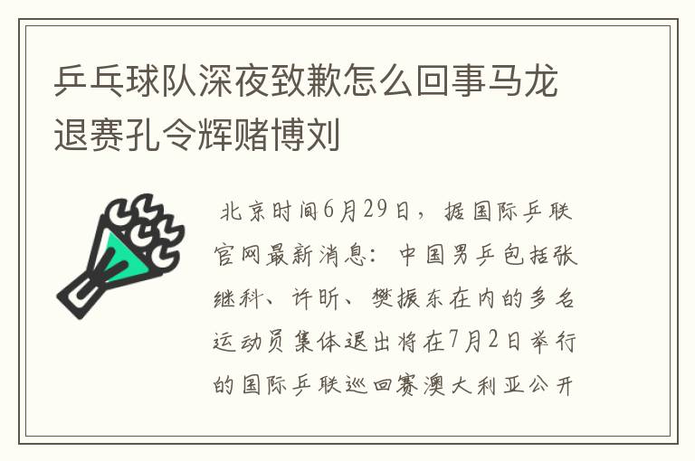 乒乓球队深夜致歉怎么回事马龙退赛孔令辉赌博刘