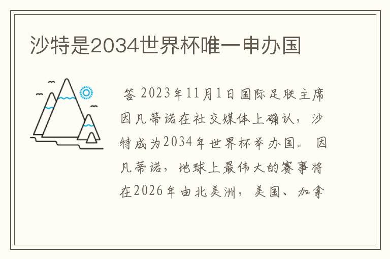 沙特是2034世界杯唯一申办国