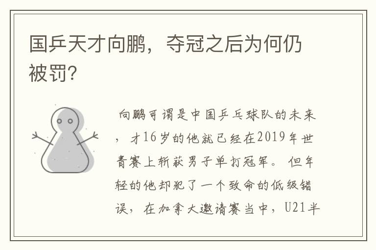 国乒天才向鹏,夺冠之后为何仍被罚?