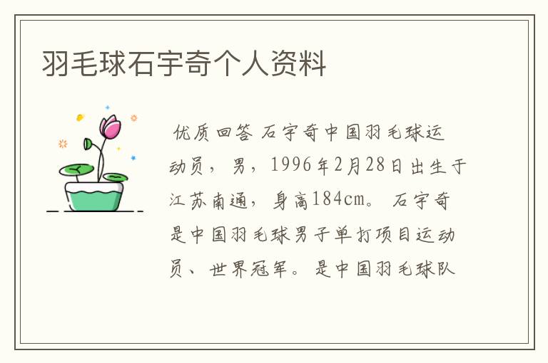 羽毛球石宇奇个人资料