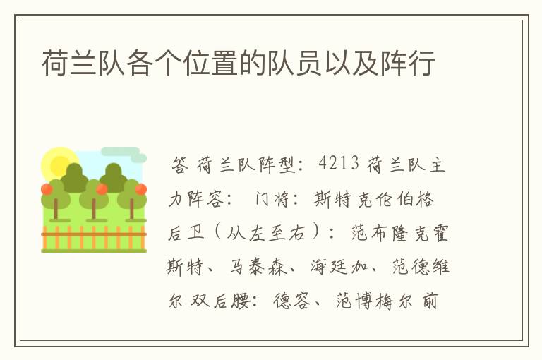 荷兰队各个位置的队员以及阵行