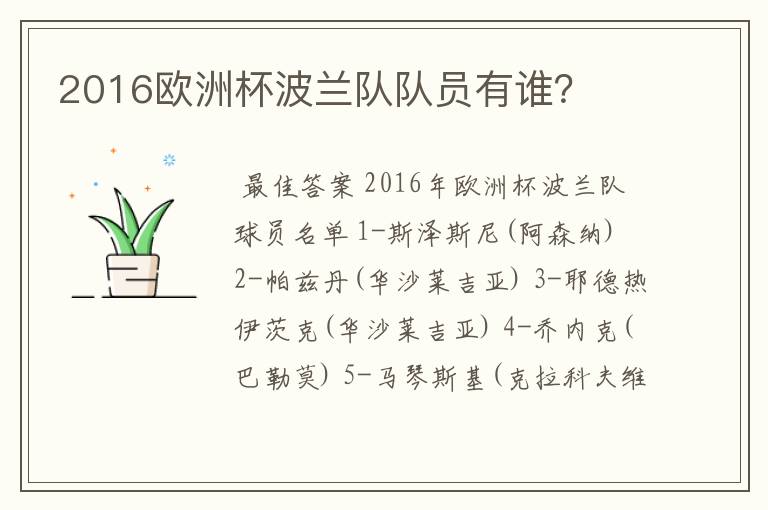 2016欧洲杯波兰队队员有谁?