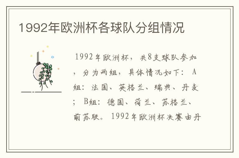 1992年欧洲杯各球队分组情况