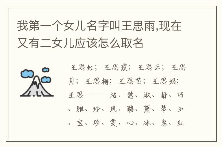 我第一个女儿名字叫王思雨,现在又有二女儿应该怎么取名