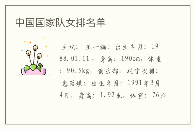 中国国家队女排名单