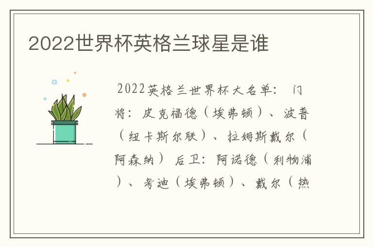2022世界杯英格兰球星是谁