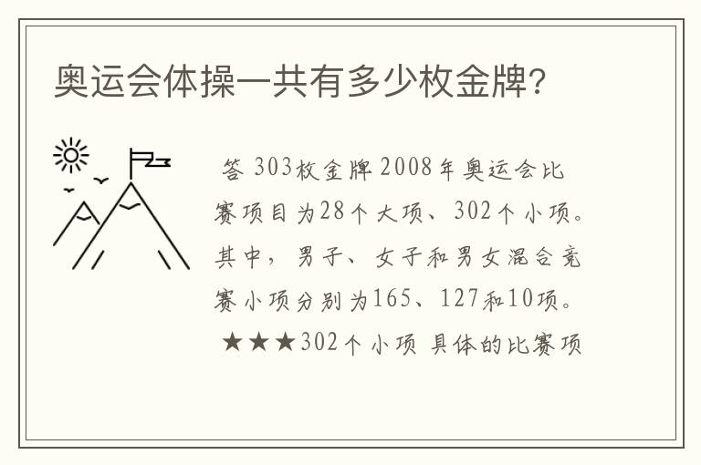 奥运会体操一共有多少枚金牌?