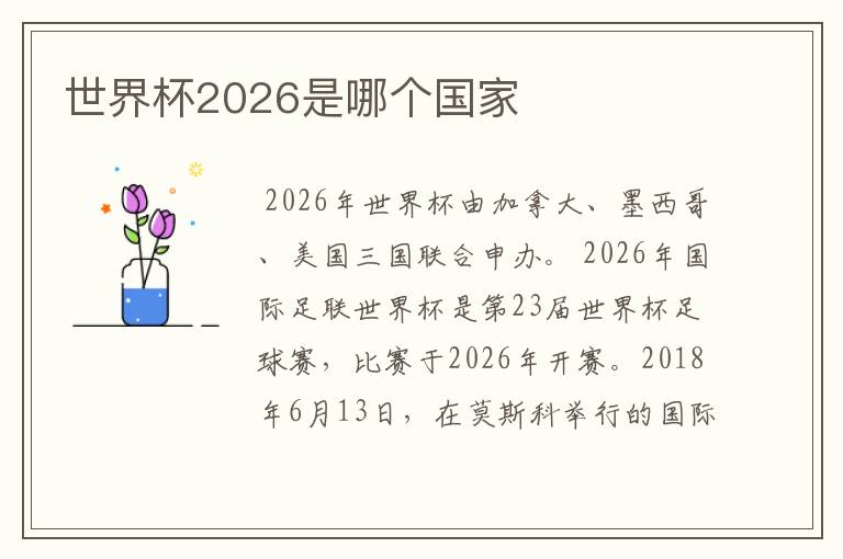 世界杯2026是哪个国家
