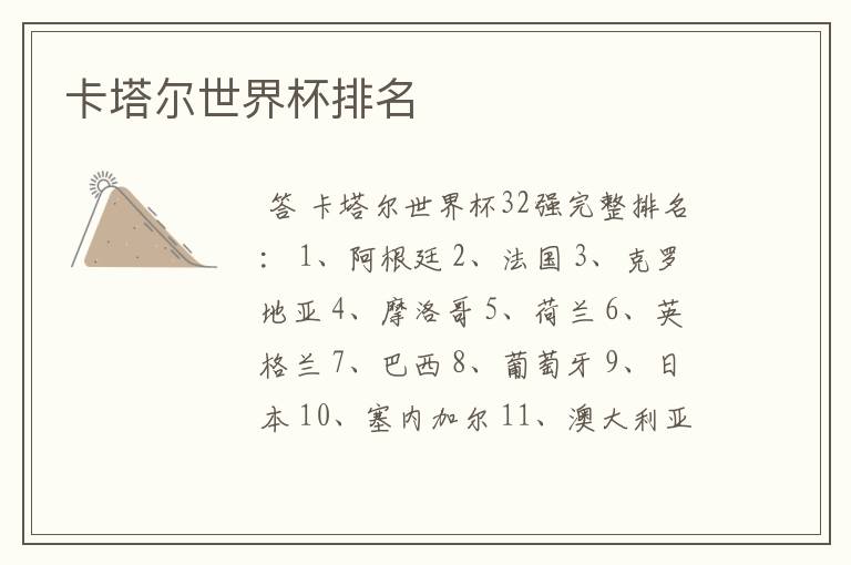 卡塔尔世界杯排名