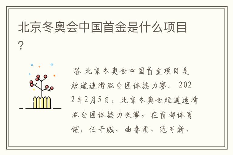 北京冬奥会中国首金是什么项目?