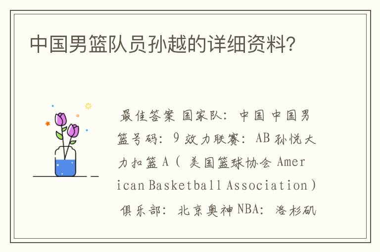 中国男篮队员孙越的详细资料？