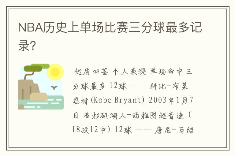 NBA历史上单场比赛三分球最多记录?