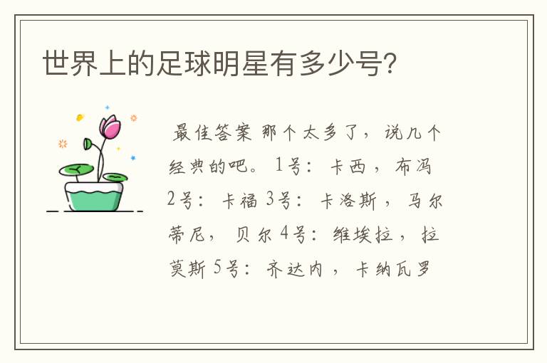 世界上的足球明星有多少号?