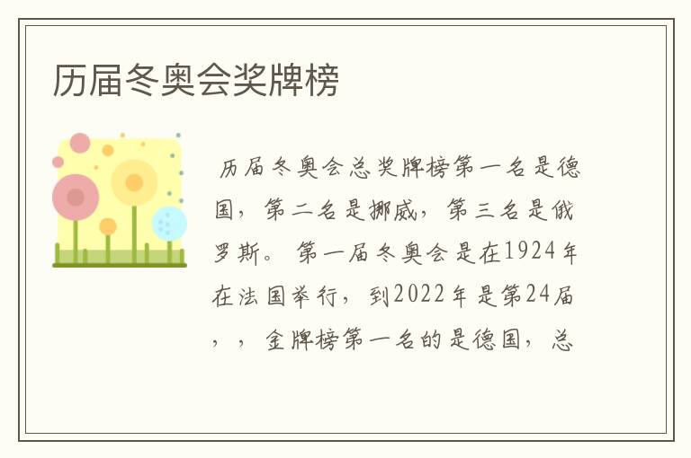 历届冬奥会奖牌榜
