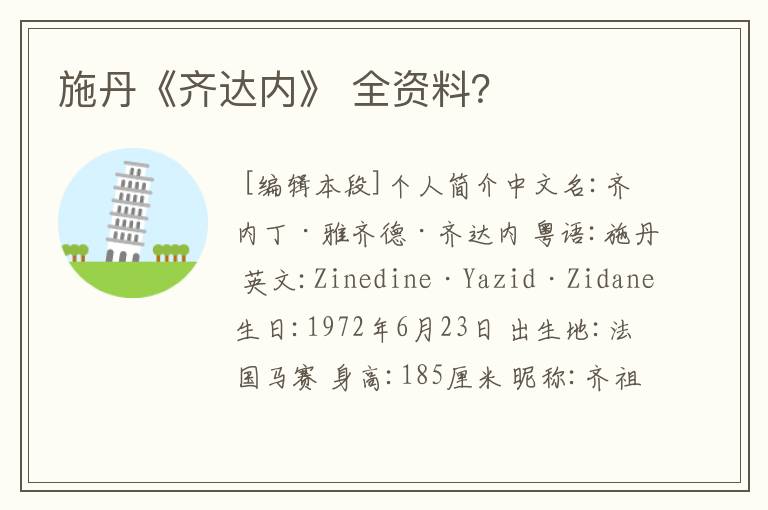 施丹《齐达内》 全资料？