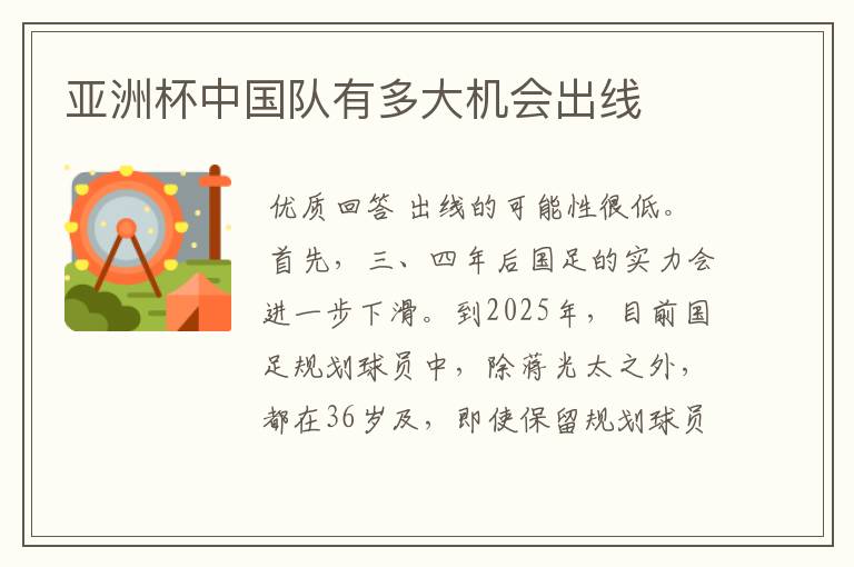 亚洲杯中国队有多大机会出线