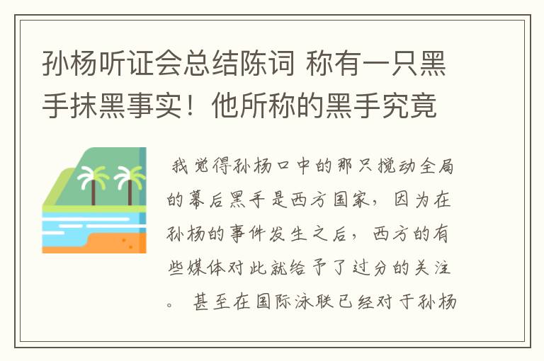 孙杨听证会总结陈词 称有一只黑手抹黑事实!他所称的黑手究竟是谁?