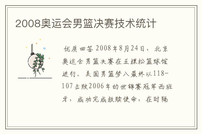 2008奥运会男篮决赛技术统计