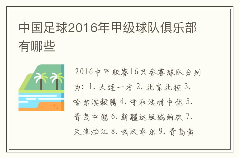 中国足球2016年甲级球队俱乐部有哪些