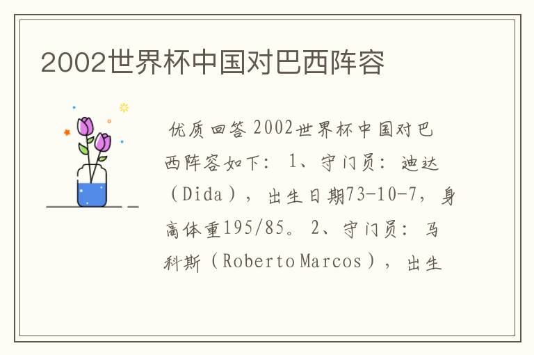 2002世界杯中国对巴西阵容