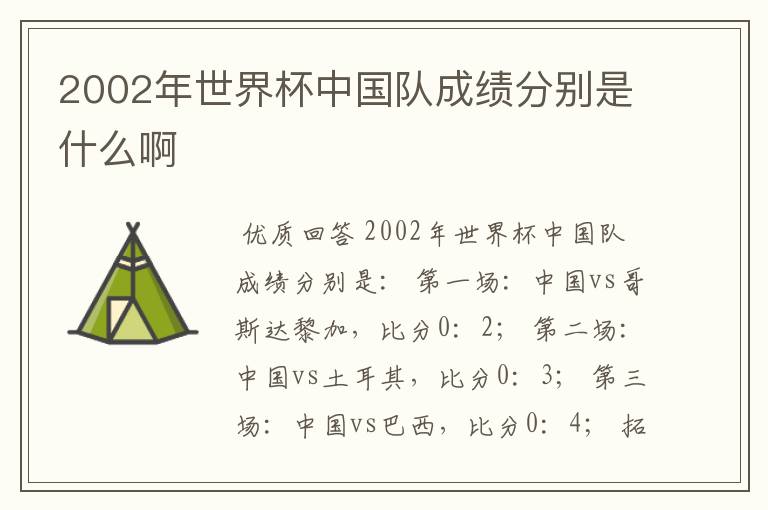 2002年世界杯中国队成绩分别是什么啊