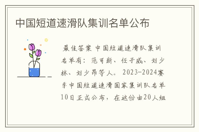 中国短道速滑队集训名单公布