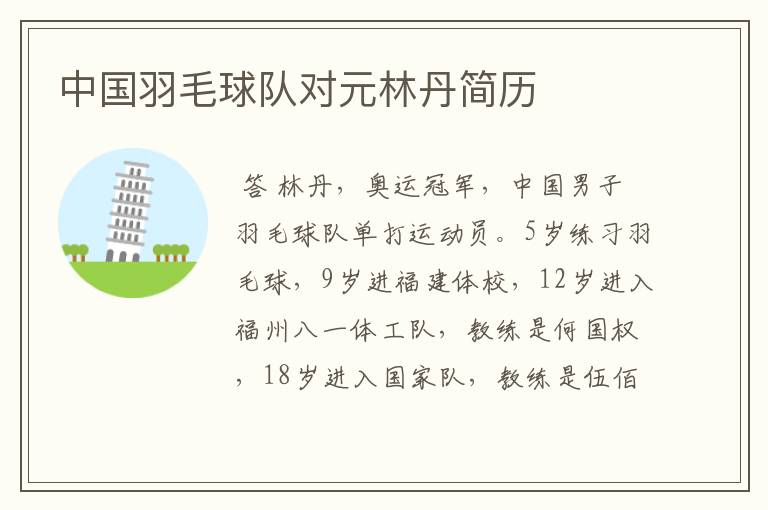 中国羽毛球队对元林丹简历