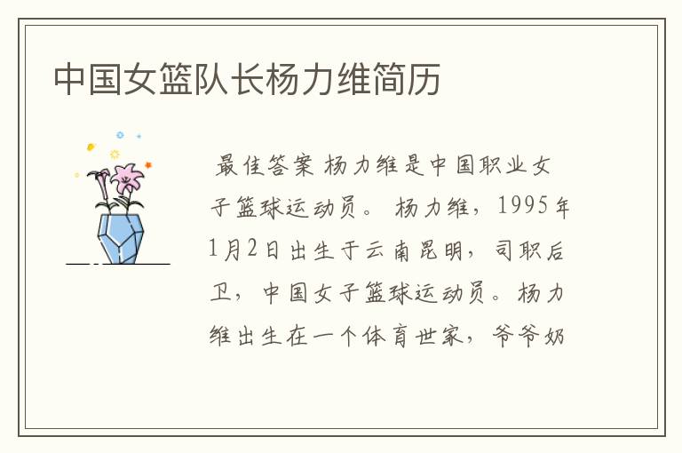 中国女篮队长杨力维简历