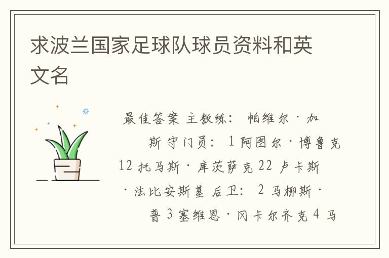 求波兰国家足球队球员资料和英文名
