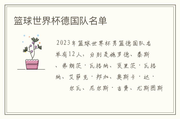 篮球世界杯德国队名单