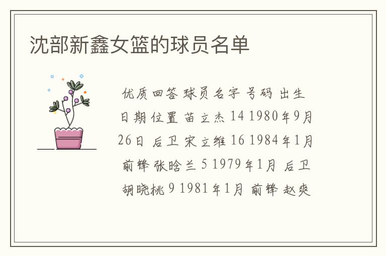 沈部新鑫女篮的球员名单