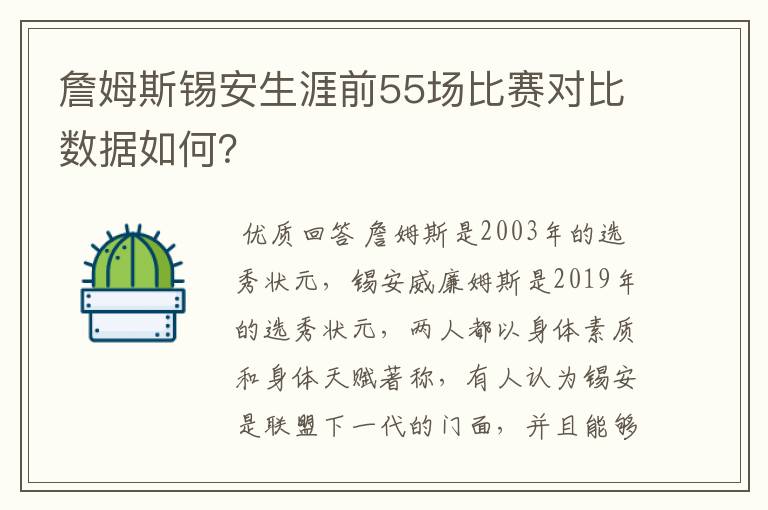 詹姆斯锡安生涯前55场比赛对比数据如何?
