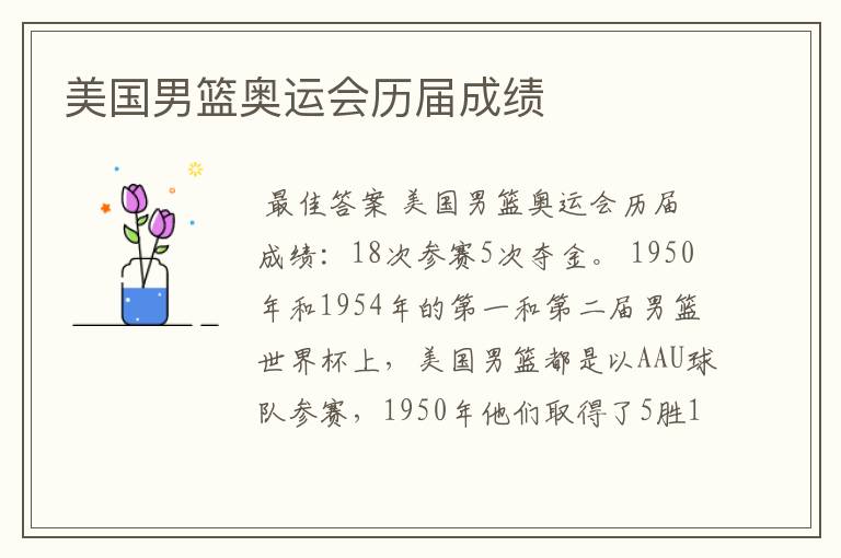 美国男篮奥运会历届成绩