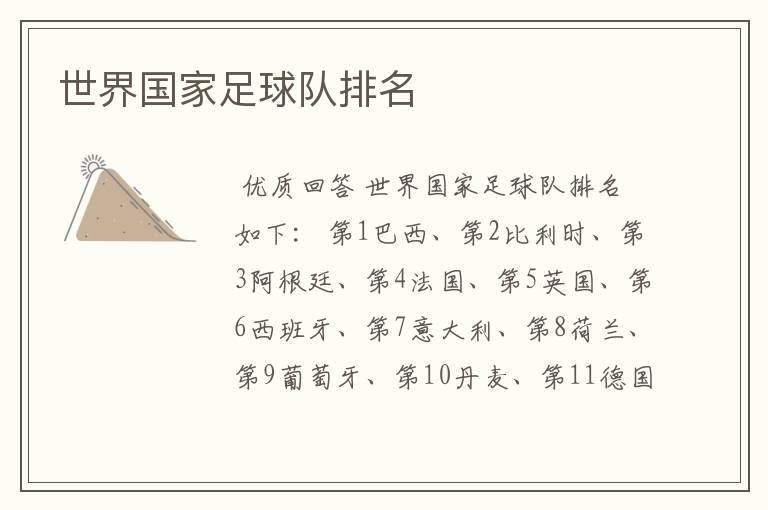 世界国家足球队排名