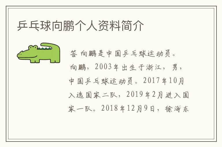 乒乓球向鹏个人资料简介