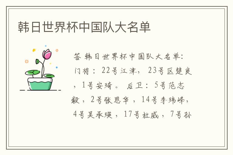 韩日世界杯中国队大名单